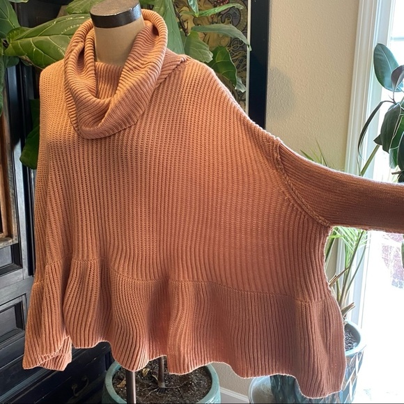 Flawless Vici Turtleneck Peplum Boxy Dolman Oversized Chain Knit Sweater - Picture 2 of 12